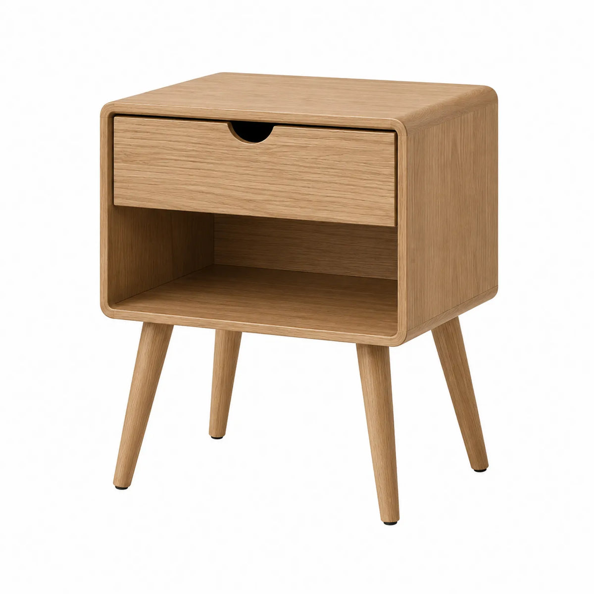 Comodino in legno di quercia con cassetto e ripiano 40x35x55 cm