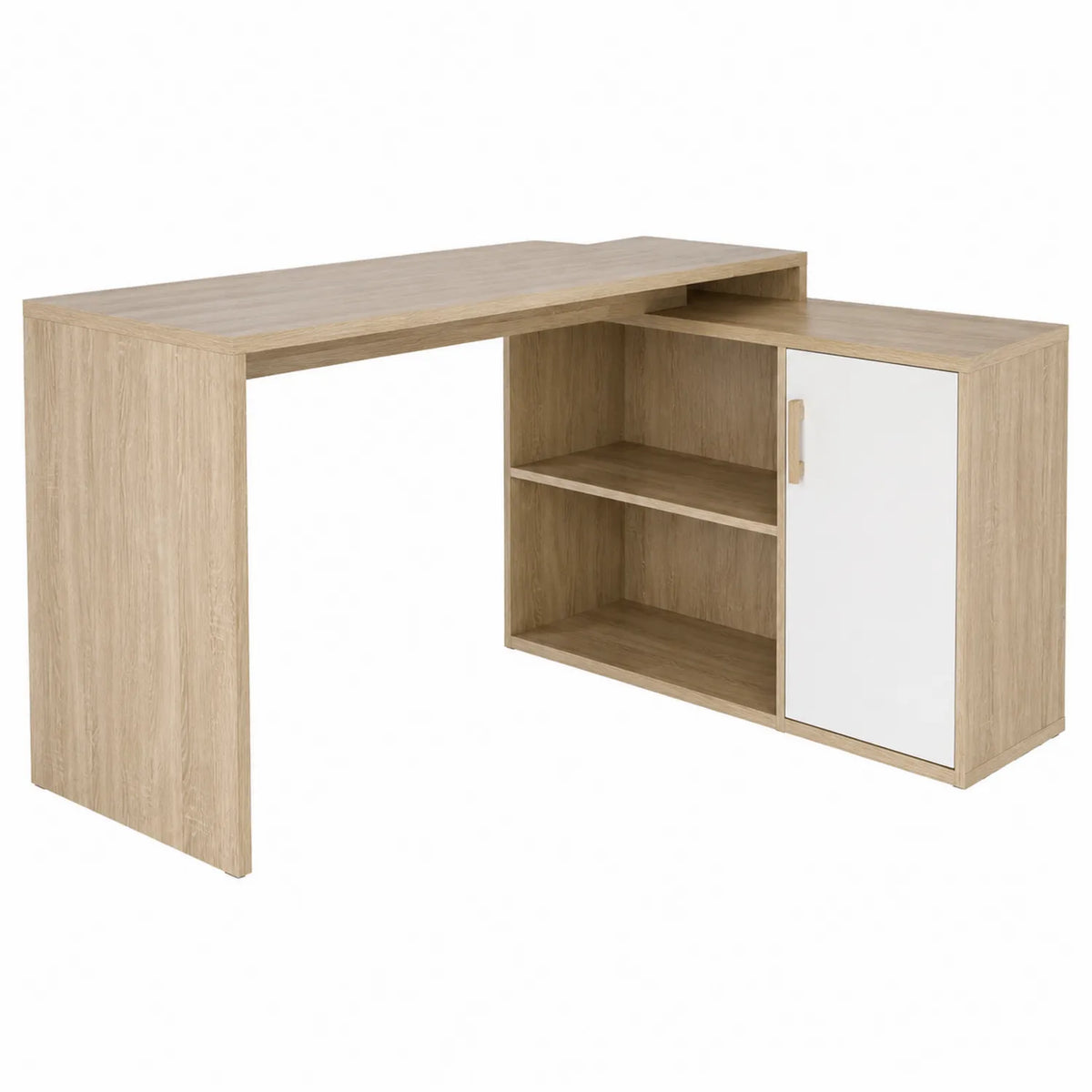 Scrivania angolare in legno MDF con ripiani e anta