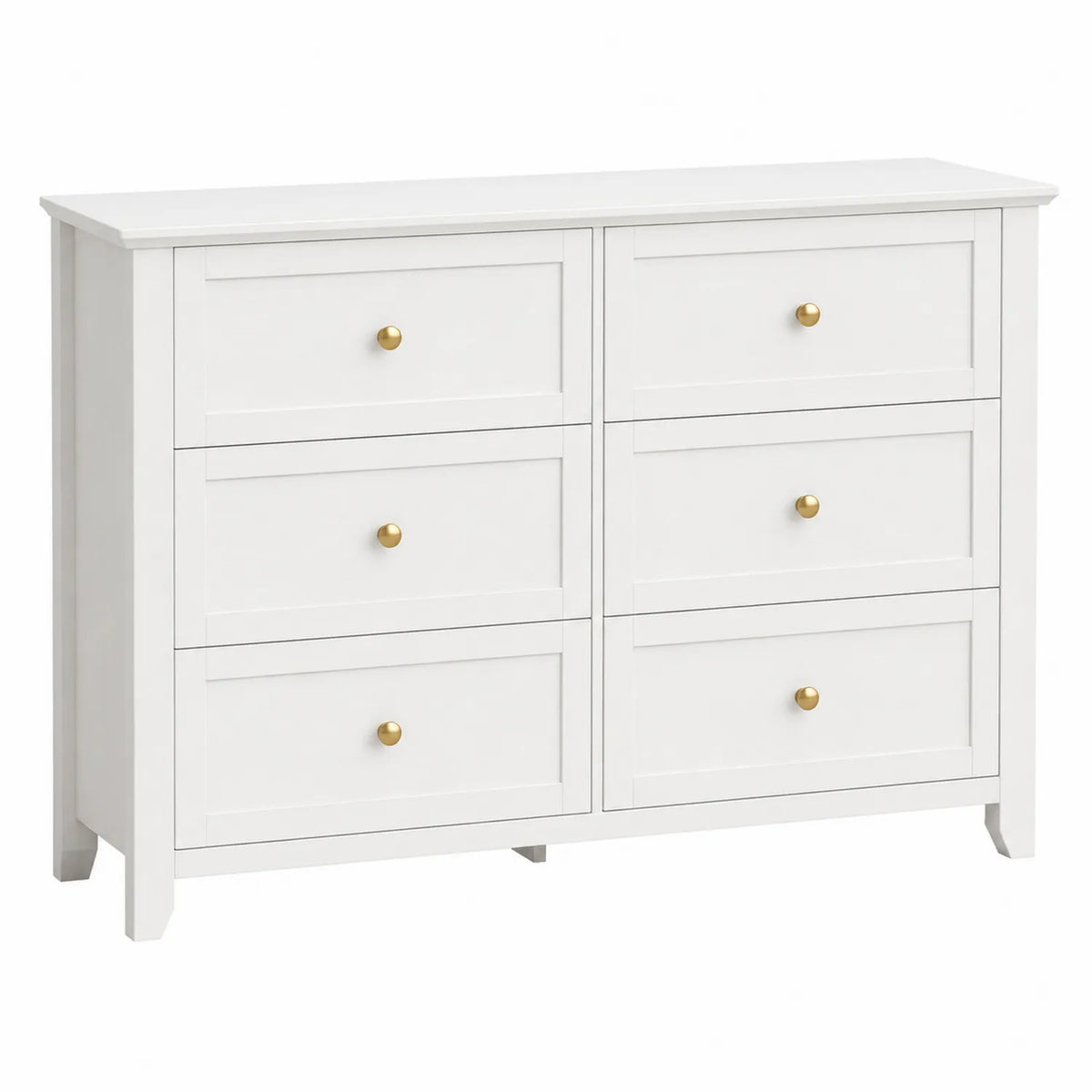 Cassettiera in Legno MDF Bianco con Pomelli Dorati