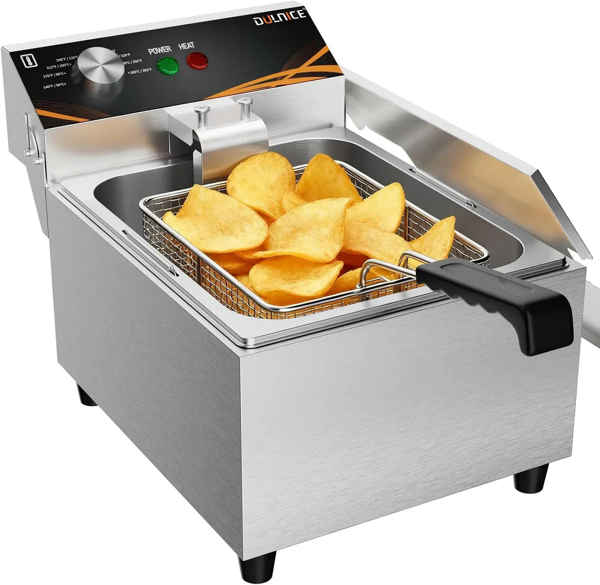 Patatine Fritte, 3000w Elettrica ad Olio Professionale in Acciaio Inox, 6 L Grande Capacità con Cestello e Coperchio per Ristoranti Rapidi