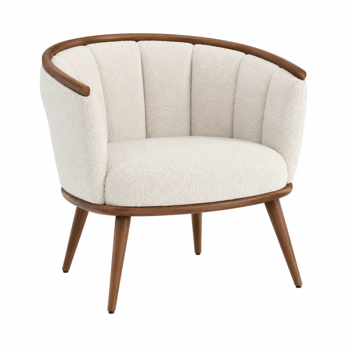 Sedia Lounge in Tessuto Boucl¨¦ con Struttura in Legno