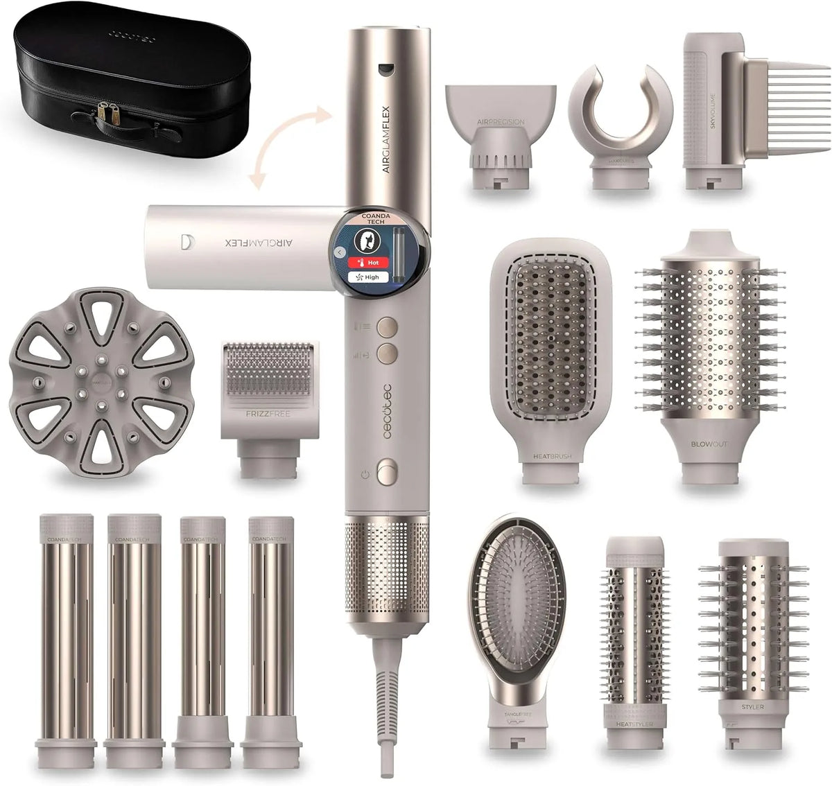 Cecotec 14in1 110000RPM Motore, 1400 W, per Capelli 14 Testine AirGlisse 14in1 Flex Champagne. 1