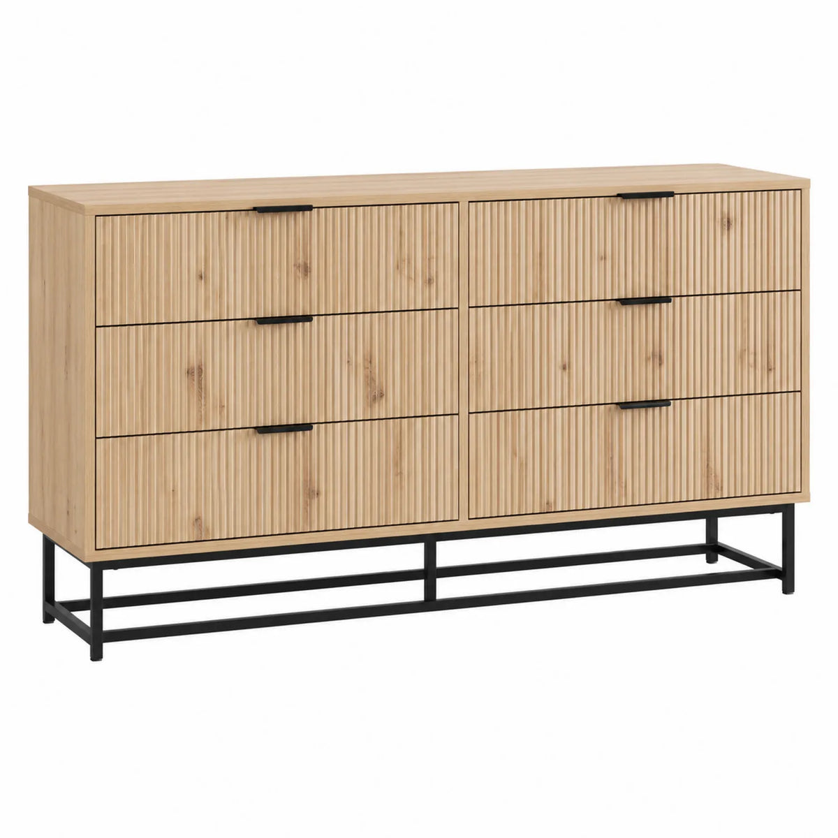 Cassettiera in legno a 6 cassetti rovere naturale con base in metallo