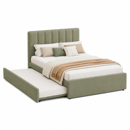 Letto matrimoniale con contenitore estraibile in tessuto Verde