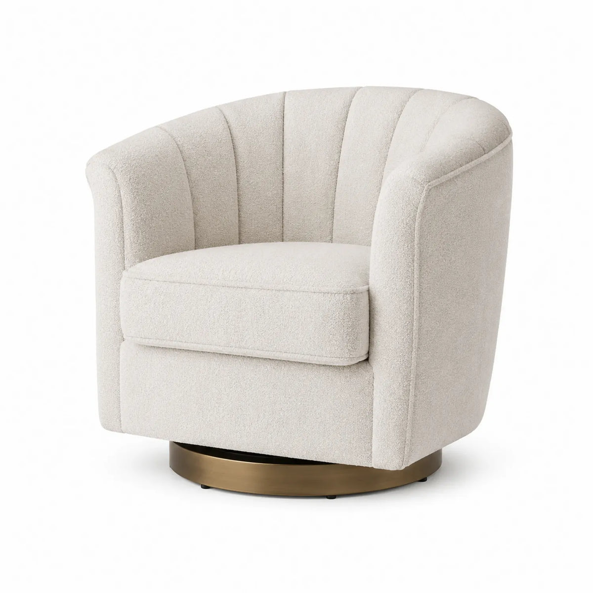 Poltrona Girevole in Tessuto Boucl¨¦ Beige con Base in Metallo