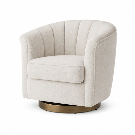Poltrona Girevole in Tessuto Boucl¨¦ Beige con Base in Metallo