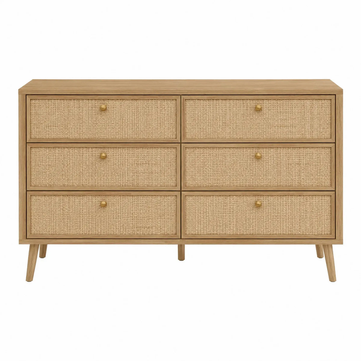Cassettiera in Legno e Rattan 6 Cassetti