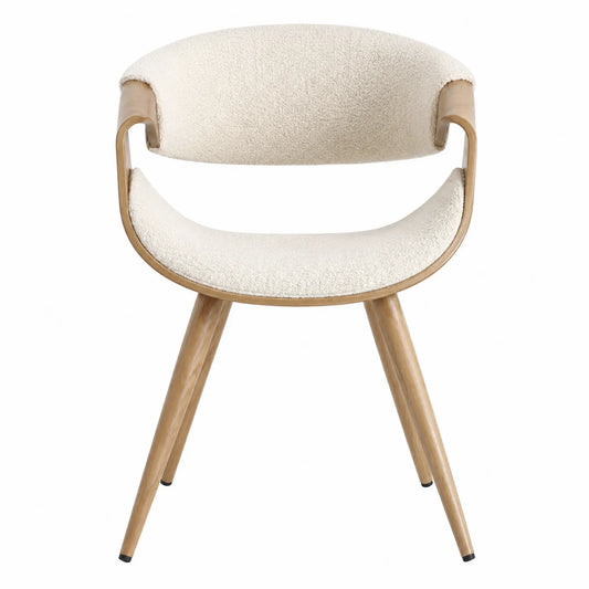 Sedia da pranzo in legno e tessuto boucl¨¦ beige con schienale curvo