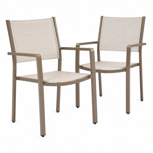 Set di 2 Sedie da Esterno in Alluminio e Tessuto Sintetico Beige