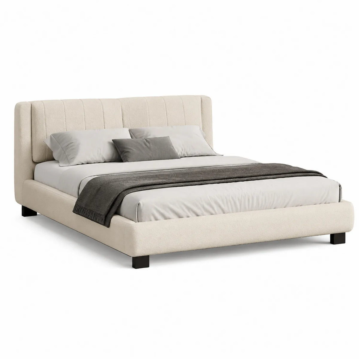 Letto matrimoniale in tessuto crema con testiera imbottita 200x160 cm
