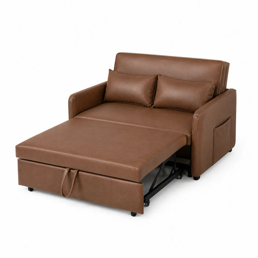 Divano Letto in Pelle Sintetica Marrone