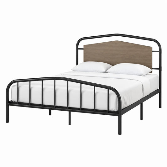 Letto matrimoniale metallo nero con testiera legno