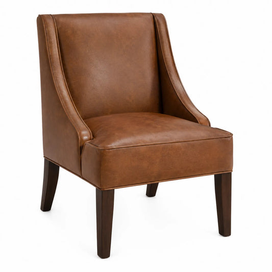 Poltrona in Pelle Sintetica Marrone con Gambe in Legno