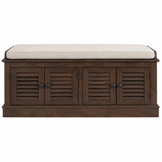 Panca contenitore in legno con cuscino rettangolare marrone e beige 120x40x45 cm