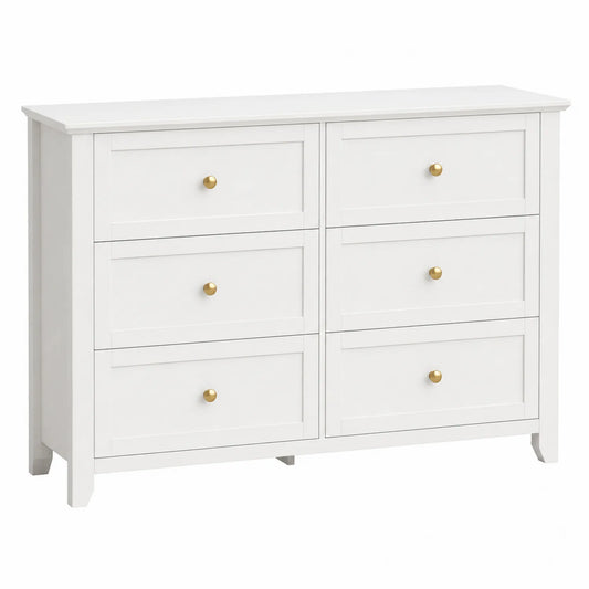 Cassettiera in Legno MDF Bianco con Pomelli Dorati
