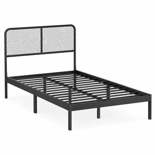 Letto in Metallo Nero con Testiera in Rete 200x100x90 cm