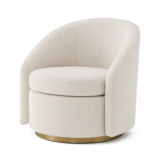 Poltrona girevole in tessuto boucl¨¦ crema con base in metallo