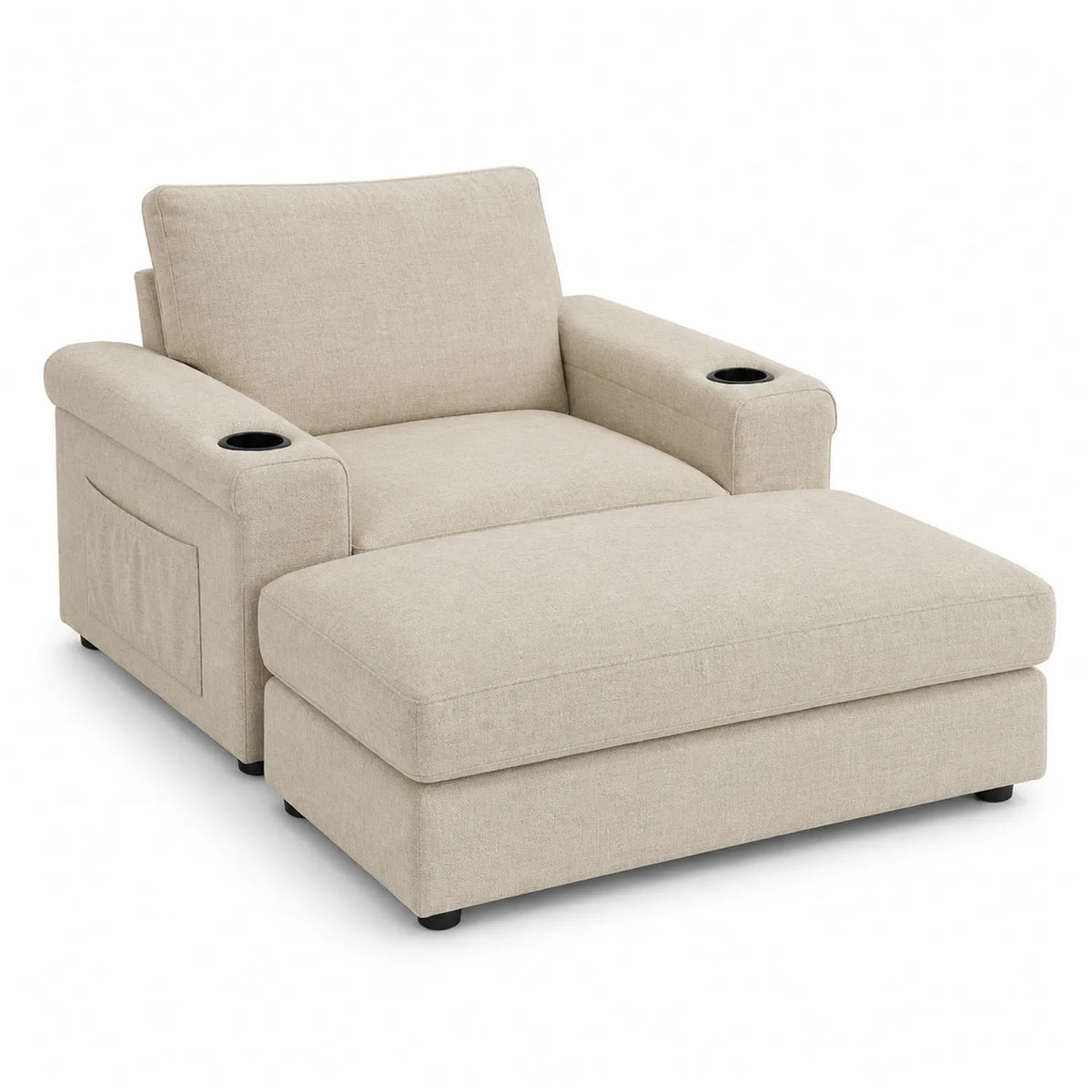 Poltrona con Pouf in Tessuto con Portabicchieri