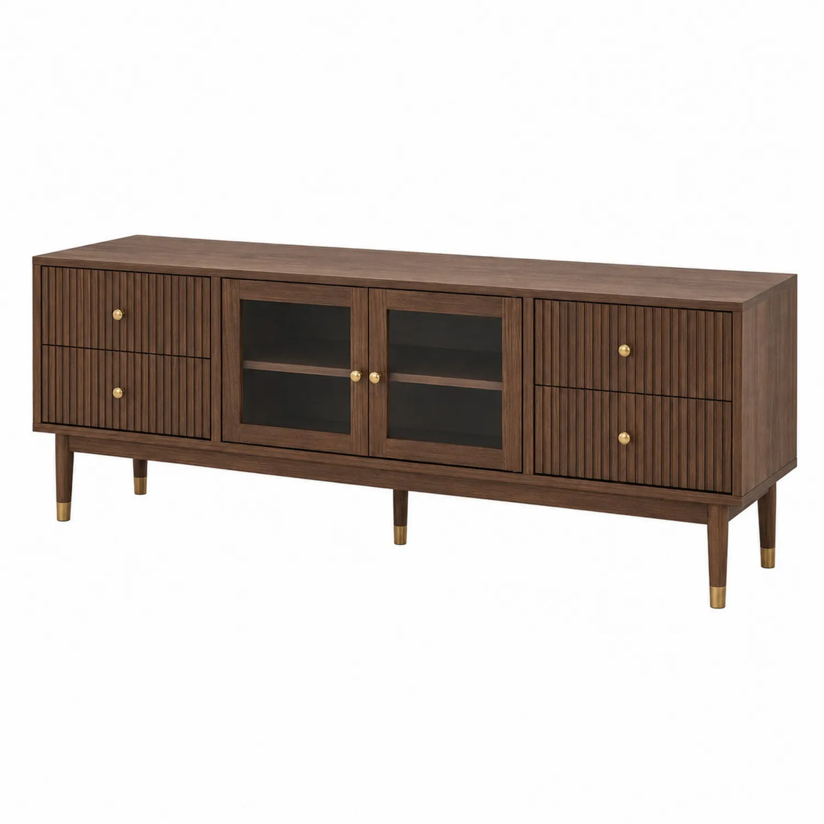 Mobile TV in legno con ante in vetro temperato e cassetti 180x40x55 cm