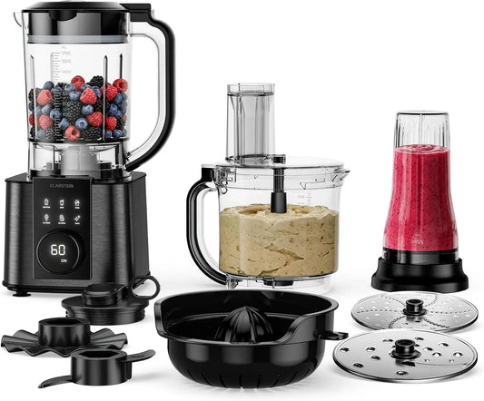 Klarstein Robot da cucina, 2 L, 1200 W, 6 programmi, 10 velocità, frullatore da 1,75 L, ciotola da 2 L