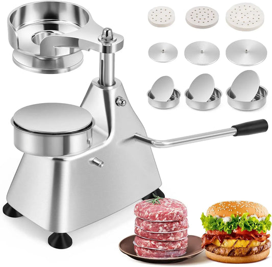 3-in-1 Pressa, acciaio inox, per Hamburger in Acciaio Inox, Moongiantgo