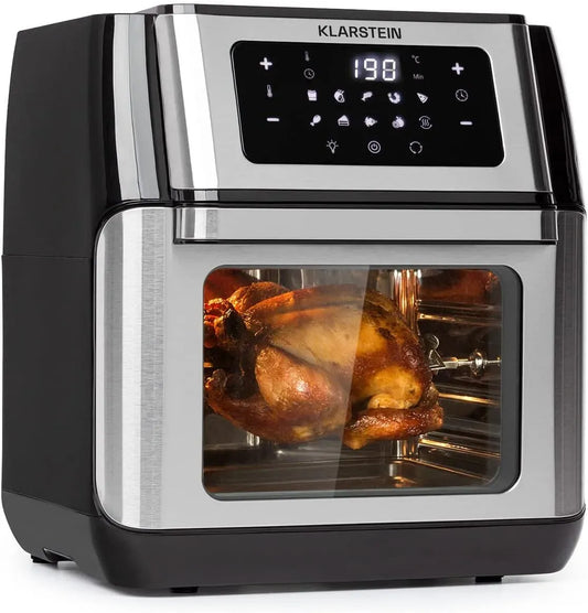 Klarstein Friggitrice ad aria, 10 L, 1500 W, 9 programmi, touch, timer, effetto 3D, nero, timer 60 min, involucro cool touch, controllo touch screen