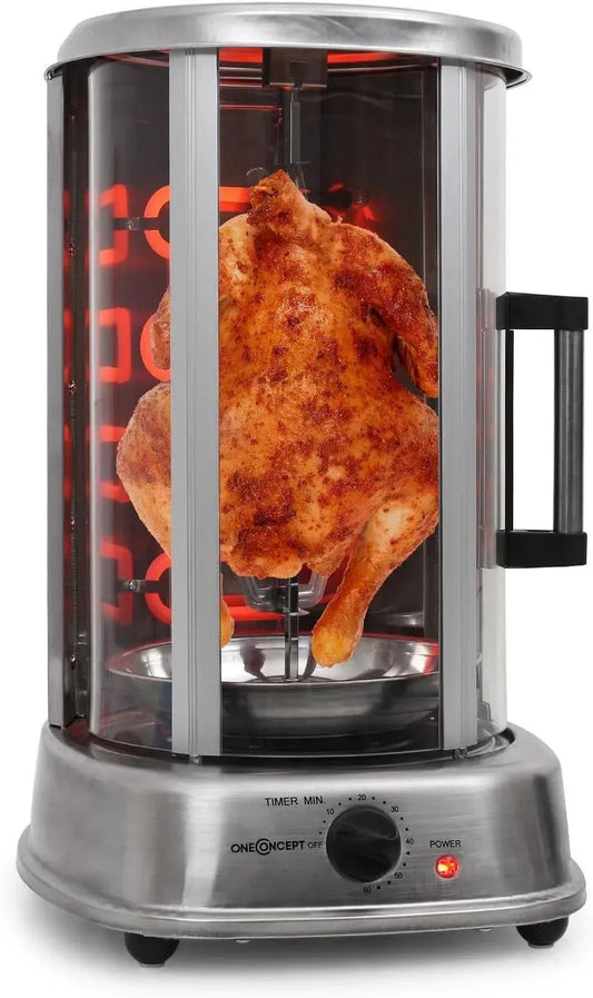 Girarrosto verticale, grill verticale, acciaio inox, oneConcept Kebap Master Grill per Kebab Verticale, Spiedo Rotante 360°