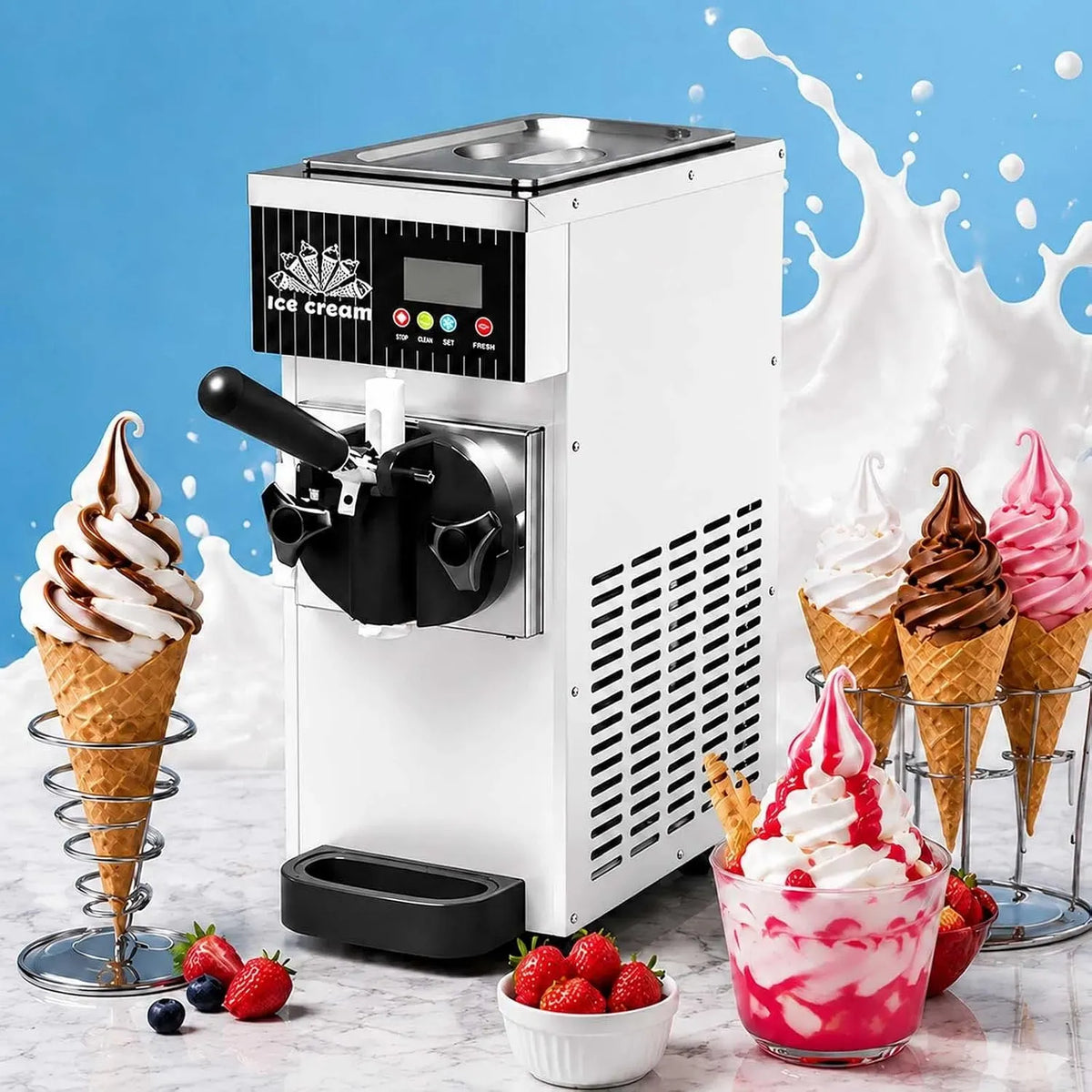 Macchina, display LCD, professionale, bianco, per Gelato Soft
