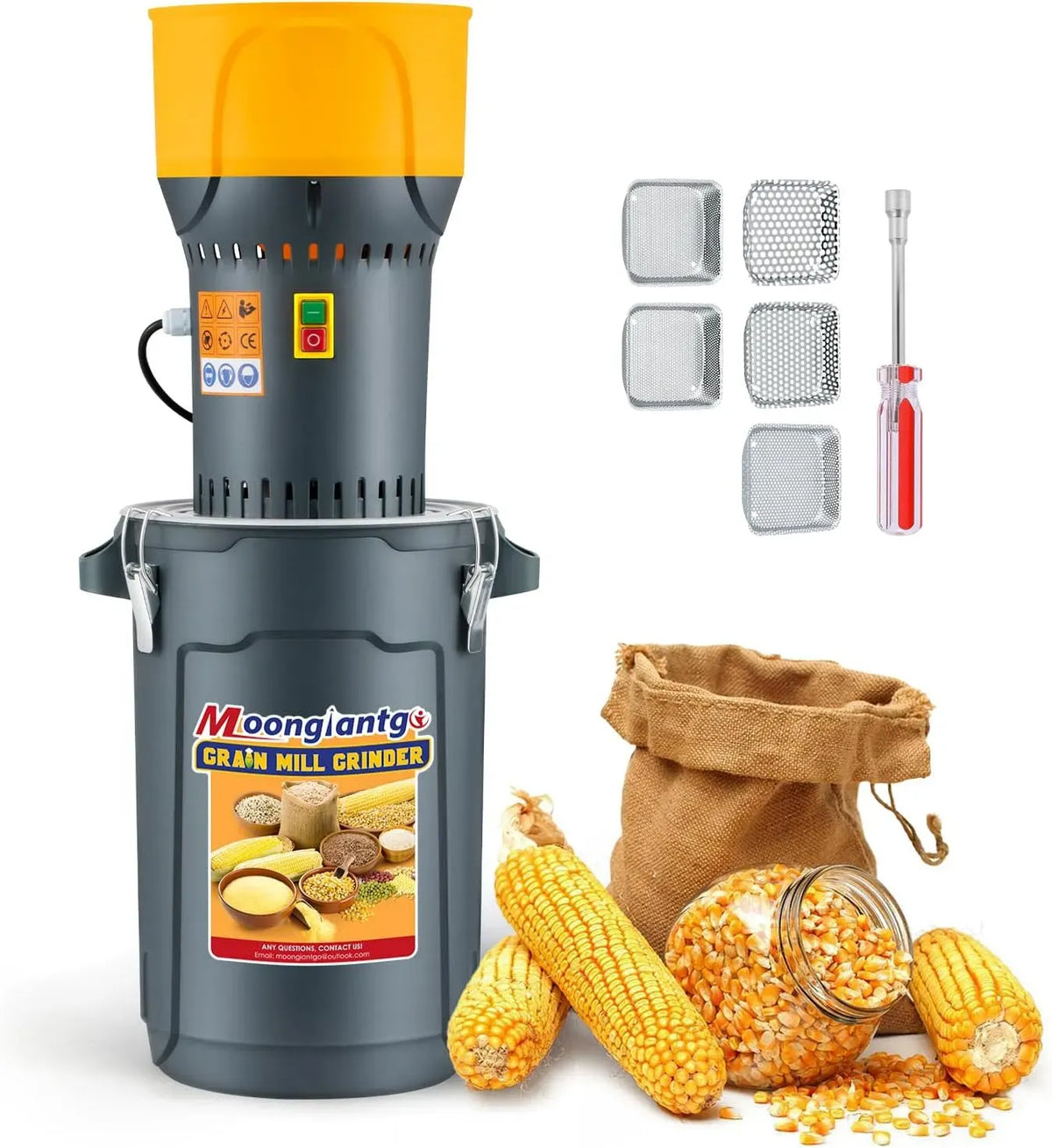 Mulino, macinatore elettrico, 25 L, 1300 W, per Cereali 1300W Macina Cereali Elettrico, Moongiantgo