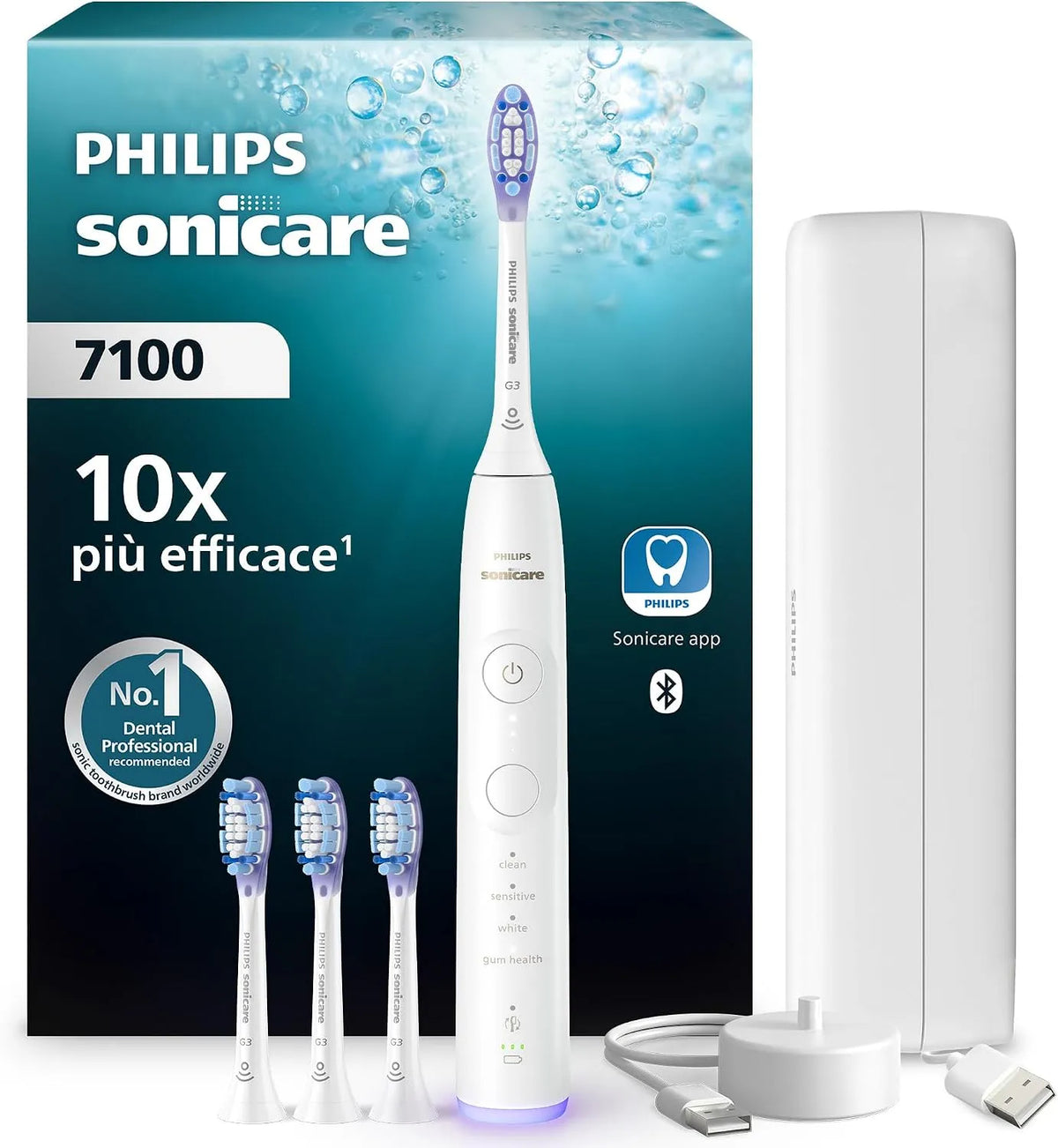 Philips HX7420/08 spazzolino elettrico sonico con app, avviso di pressione, Sonicare 7100, 4 modalità di spazzolamento e 3 livelli di intensità