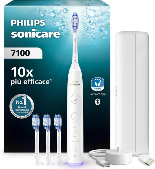 Philips HX7420/08 spazzolino elettrico sonico con app, avviso di pressione, Sonicare 7100, 4 modalità di spazzolamento e 3 livelli di intensità