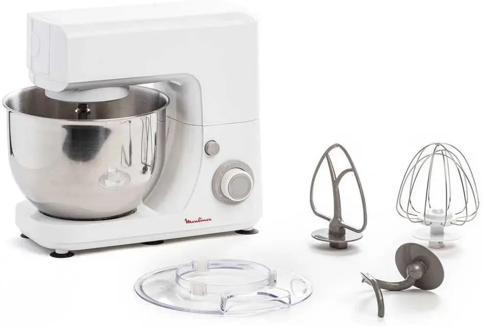 Moulinex QA1501 Macchina per il pane, 4.8 L, 800 W, panificatrice, pizza, acciaio inox, bianco, Robot da Cucina in Acciaio Inox a 6 Velocità