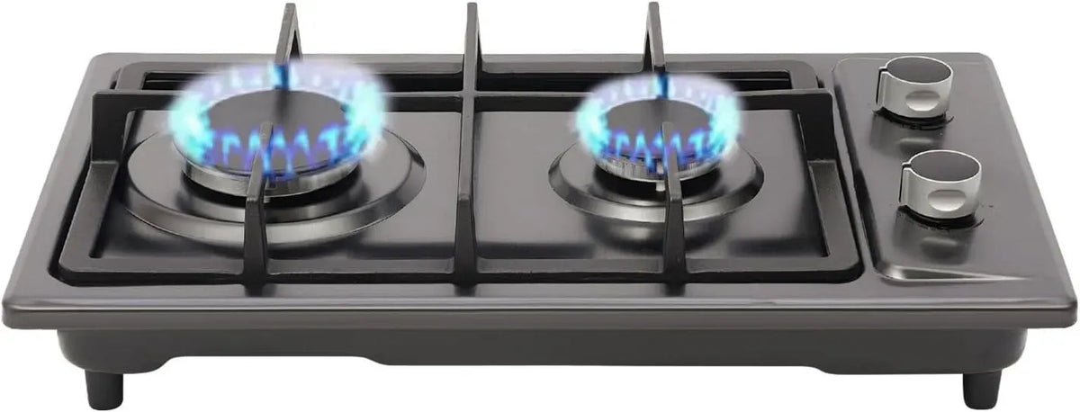ugello di conversione, tubo 1,5 m, Stufa a gas portatile a 2 fiamme dotato di valvola di riduzione pressione, 51x31x10 cm, bruciatori 3+1,75 kw