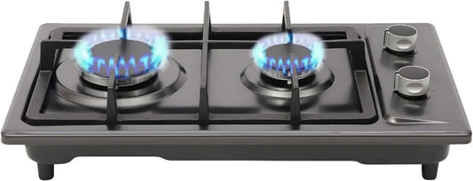 ugello di conversione, tubo 1,5 m, Stufa a gas portatile a 2 fiamme dotato di valvola di riduzione pressione, 51x31x10 cm, bruciatori 3+1,75 kw