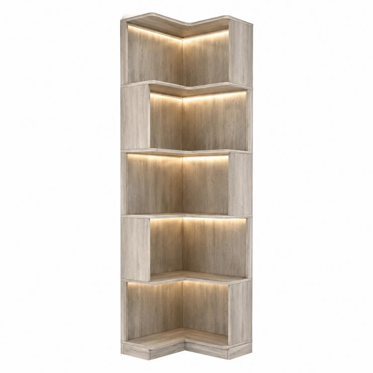 Libreria ad Angolo in Legno con LED Altezza 180cm