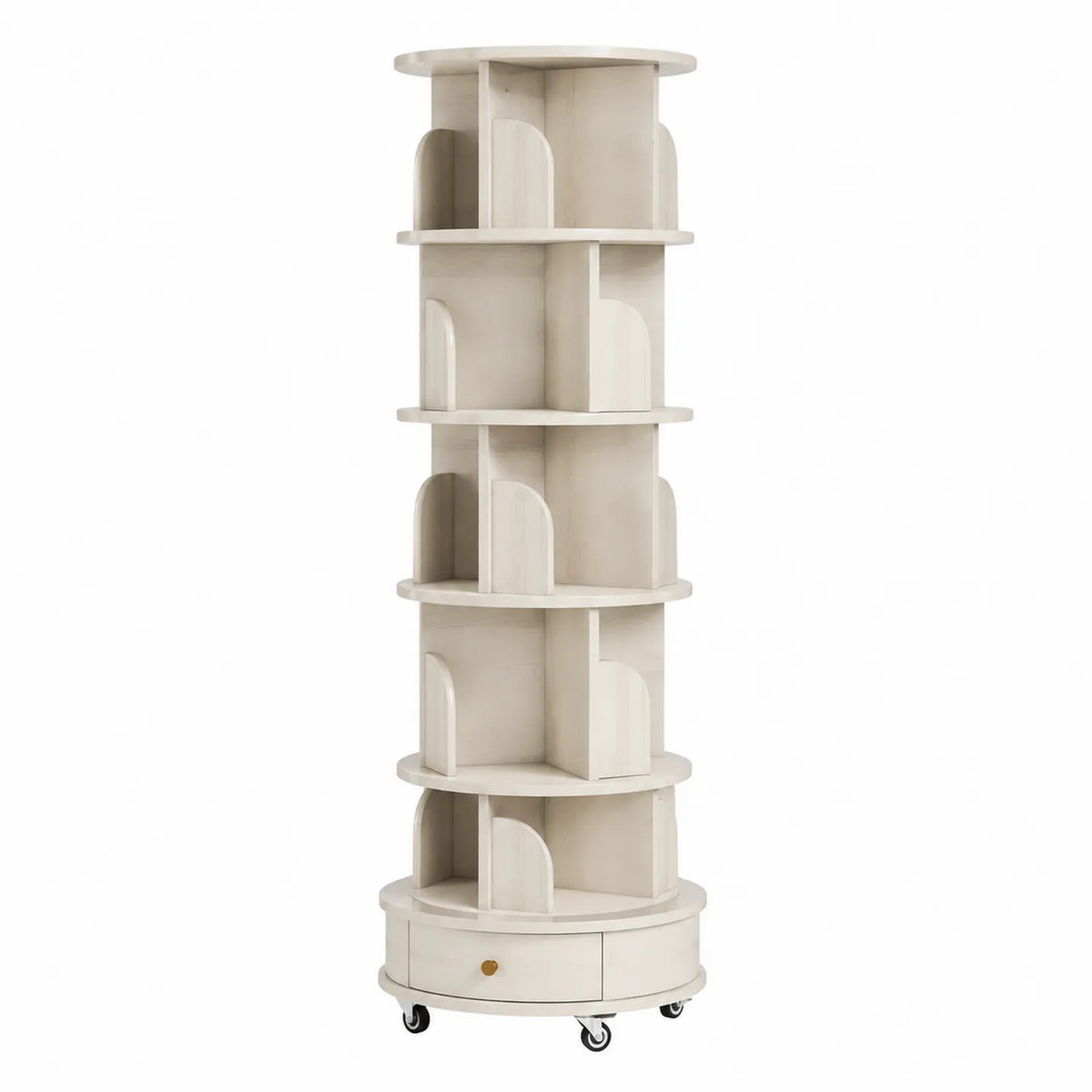 Scaffale girevole in legno massello con rotelle, Bianco, 180 cm