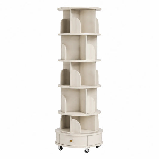 Scaffale girevole in legno massello con rotelle, Bianco, 180 cm