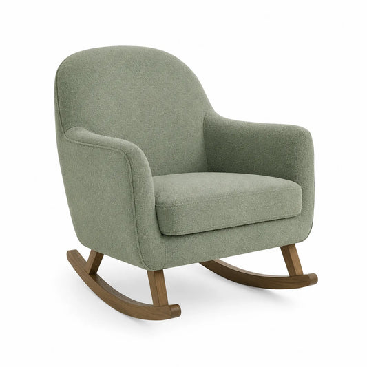 Sedia a Dondolo in Tessuto Verde con Base in Legno