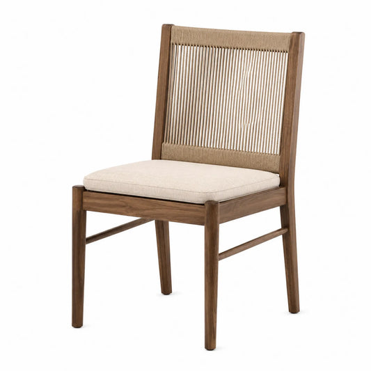 Sedia in teak con seduta in tessuto beige