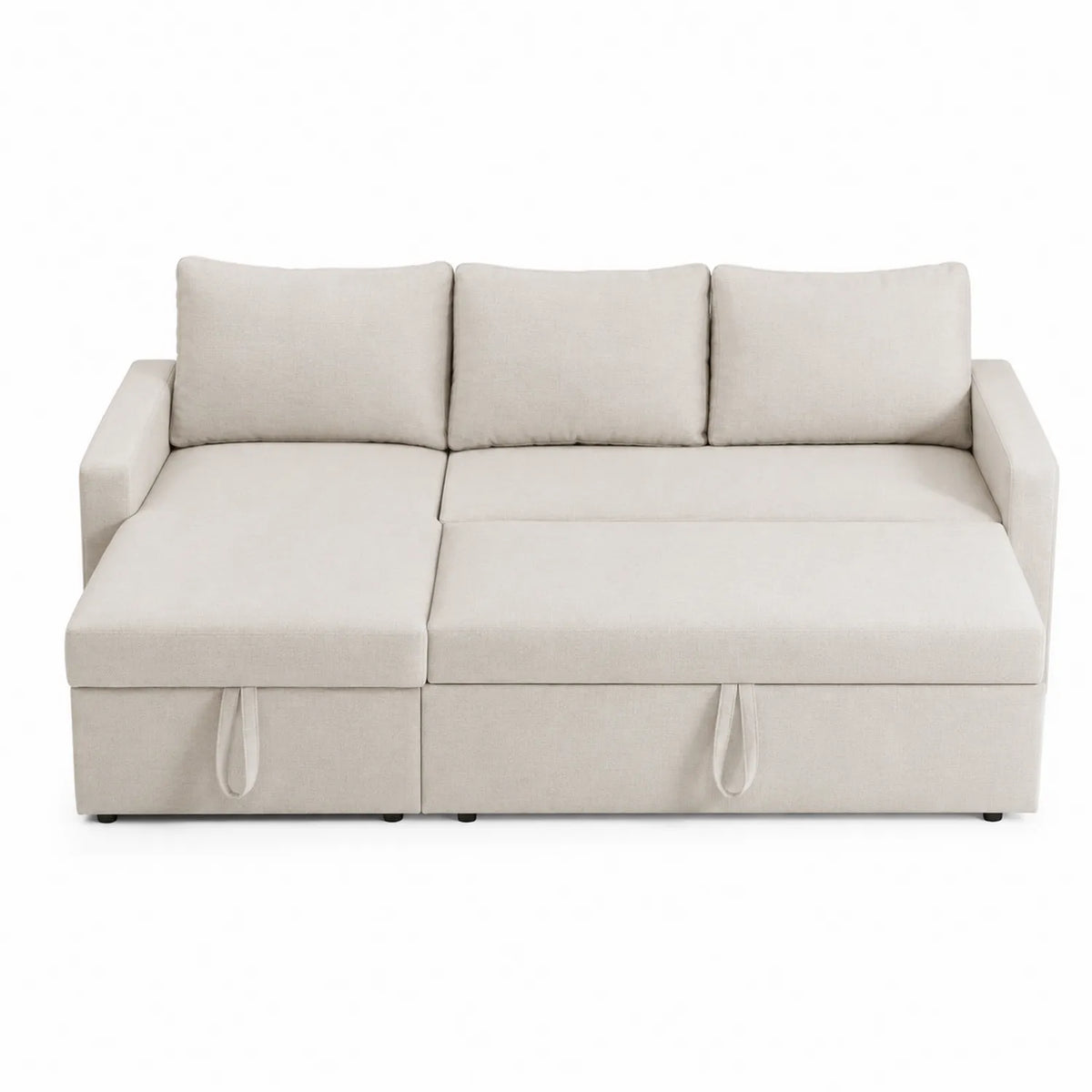 Divano Letto Angolare in Tessuto Beige con Contenitore