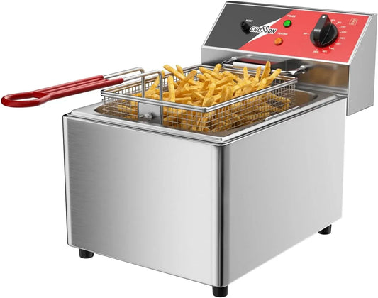 per Cucina Ristorante, Friggitrice Elettrica Professionale 8 Litri, Friggitrice Elettrica da Banco in Acciaio Inox 3250W con Cestello e Coperchio