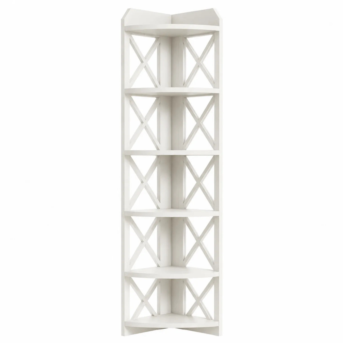 Scaffale ad Angolo a 5 Ripiani Legno Bianco