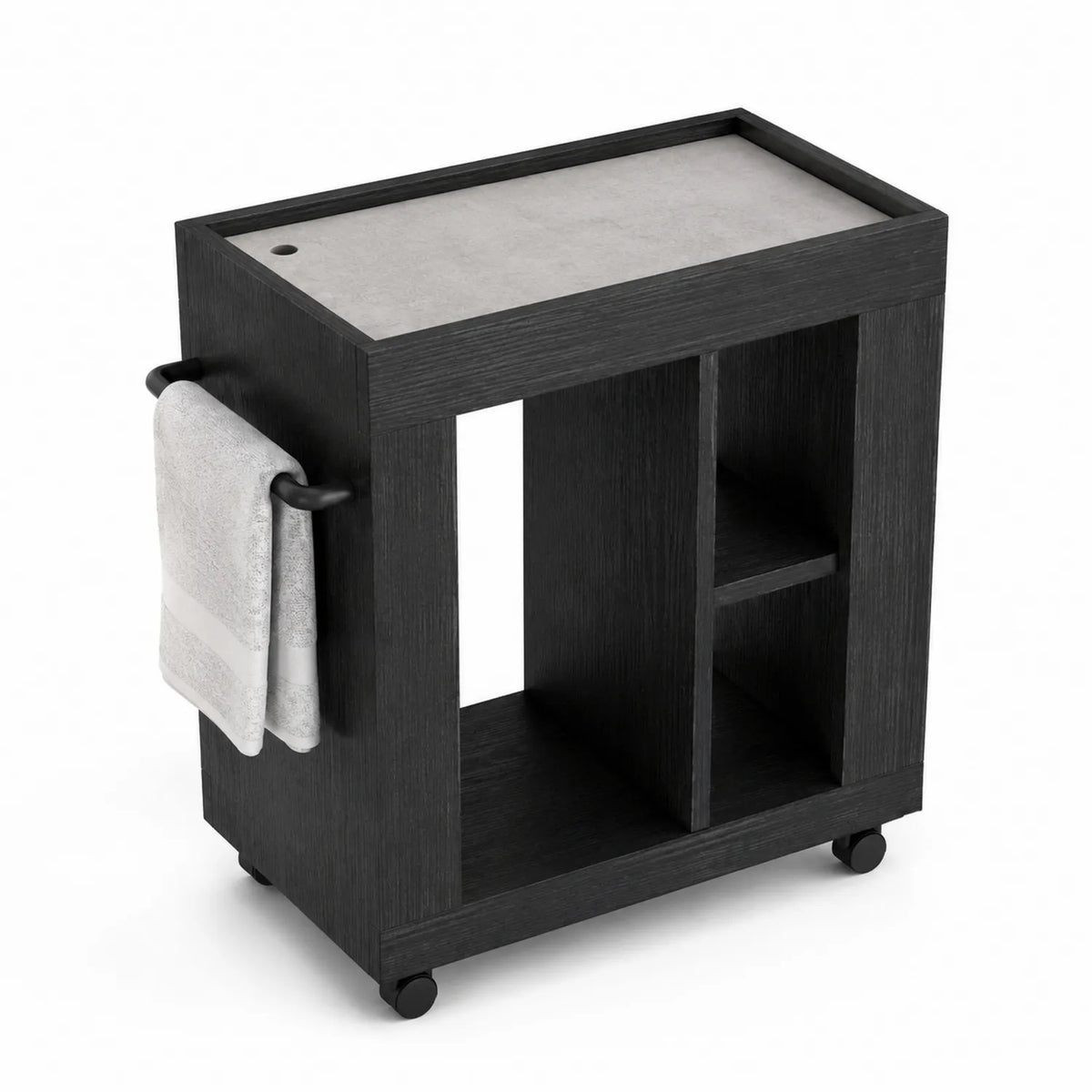 Carrello portaoggetti in legno MDF con superficie in cemento e ruote