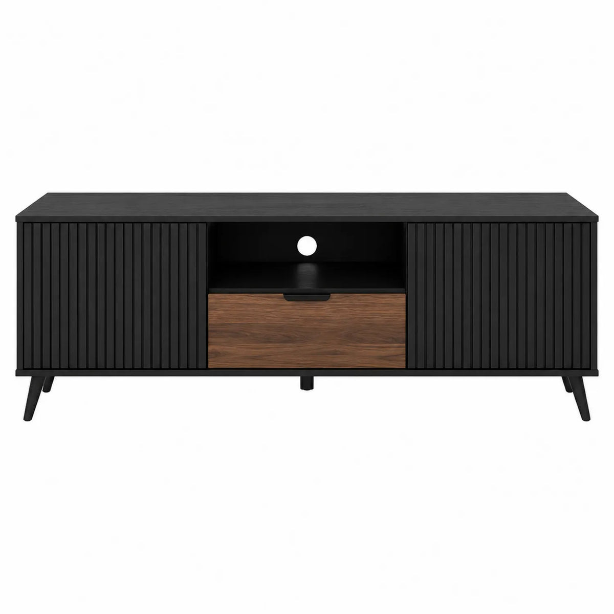 Mobile Porta TV in Legno MDF Nero e Noce 160x40x50 cm