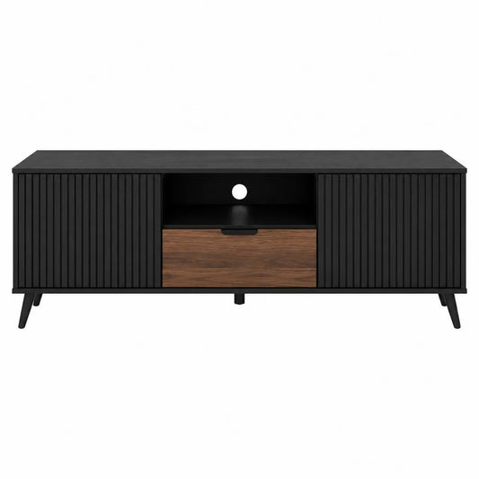 Mobile Porta TV in Legno MDF Nero e Noce 160x40x50 cm