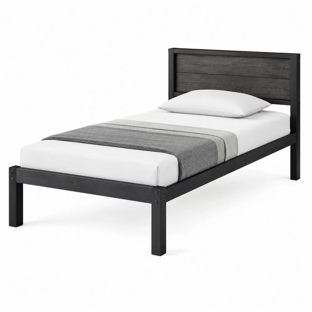 Letto singolo in legno e metallo nero 200x90 cm