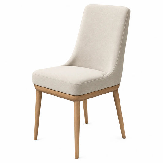 Sedia pranzo tessuto poliestere beige struttura legno