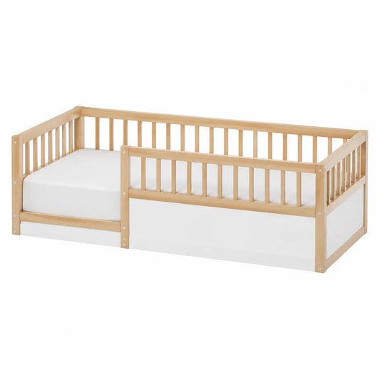 Letto per bambini in legno bianco e naturale 140x70 cm