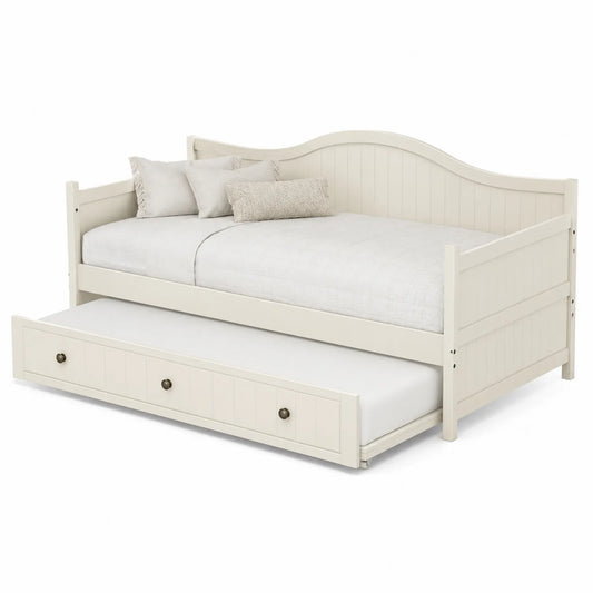 Letto singolo in legno con letto estraibile bianco crema