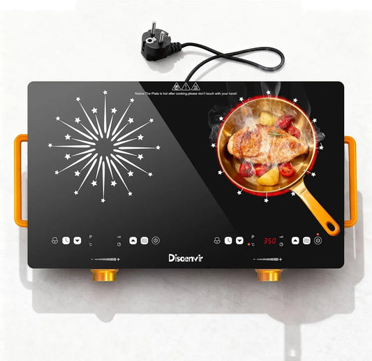 Piano cottura in vetroceramica, 56 CM, 2 fuochi, 3200 W, 220 V, portatile, timer, Piastra in Vetroceramica 2 Fuochi Autonoma con Spina